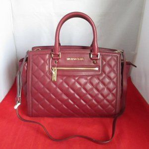 Michael Kors Selma Large Top Zip Quilted Leather Satchel $398 Claret #019